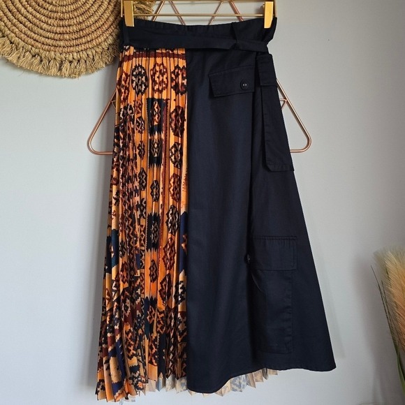 Anthropologie NEW Eva Franco Kavi Pleated Cargo Mix Media Wrap Skirt SZ Small 2 - Picture 7 of 13